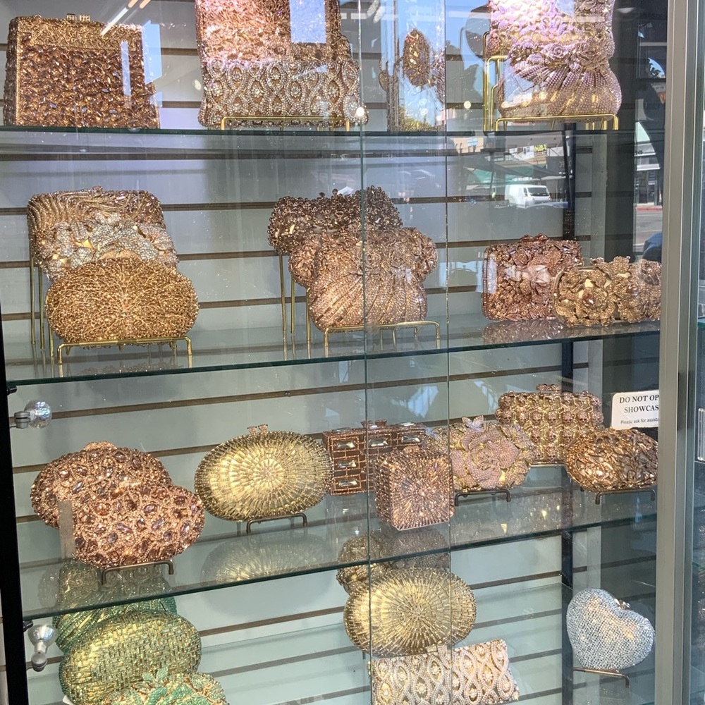 Gold colored bling crystal purses
